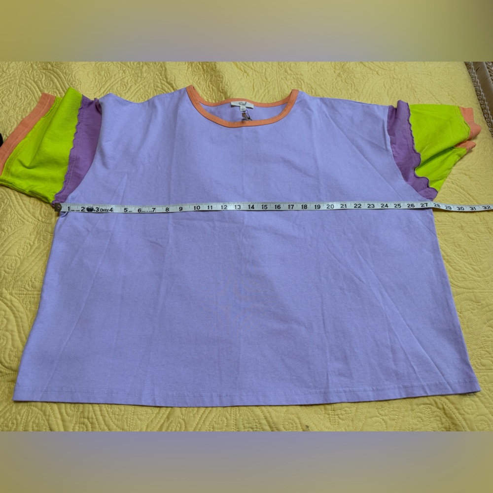 EASEL Lavender Colorblock Short Sleeve Tee with Neon Accents - Picture 4 of 8